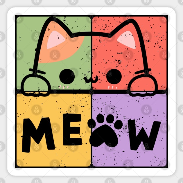 Cute Cat with Glasses and Meow Typography Sticker by TuncGK